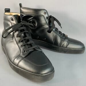 CHRISTIAN LOUBOUTIN Size 13 Louis Black Leather High Top Lace-Up Sneakers